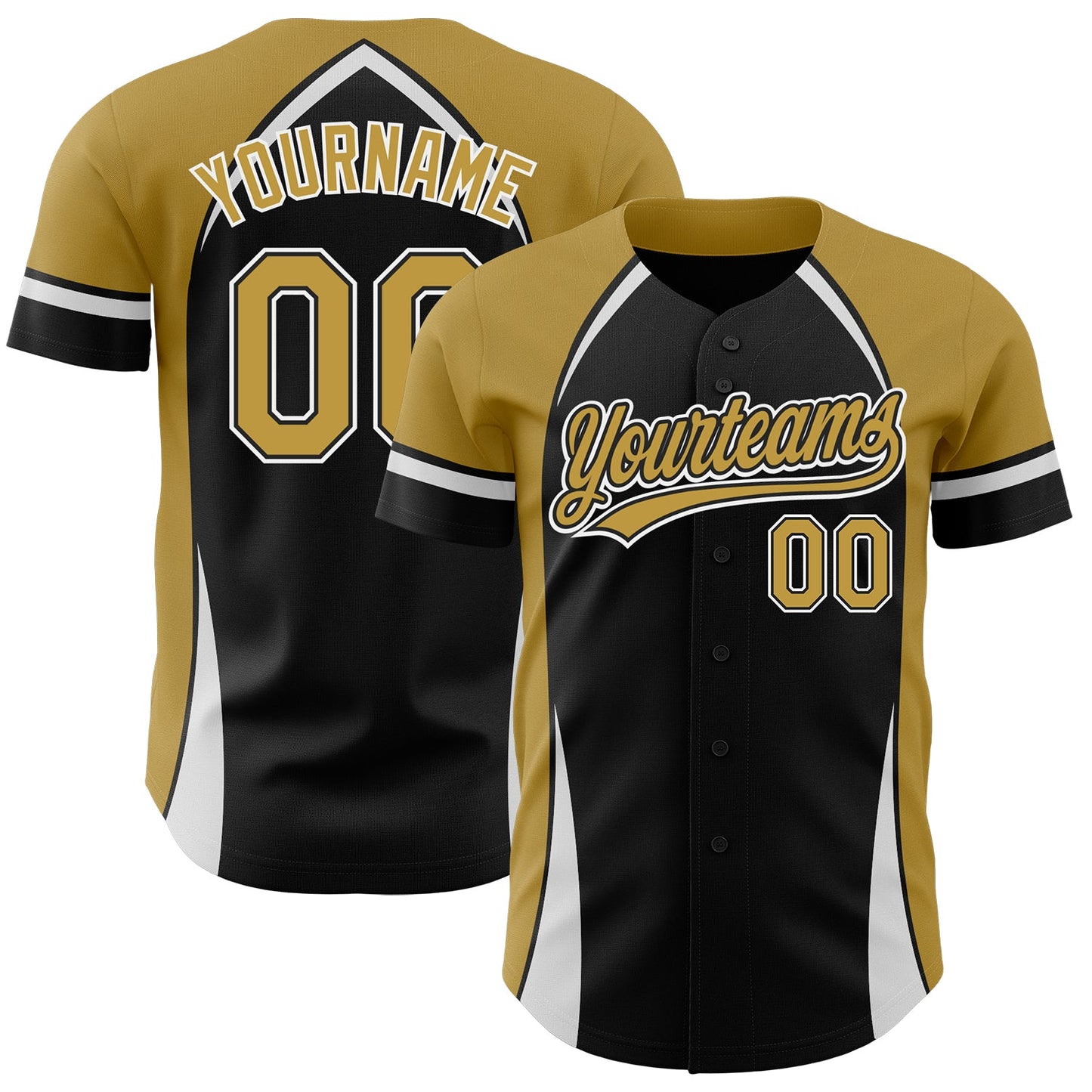 Custom Black Old Gold-White 3D Pattern Design Curve Solid Authentic Baseball Jersey - Sky-Custom