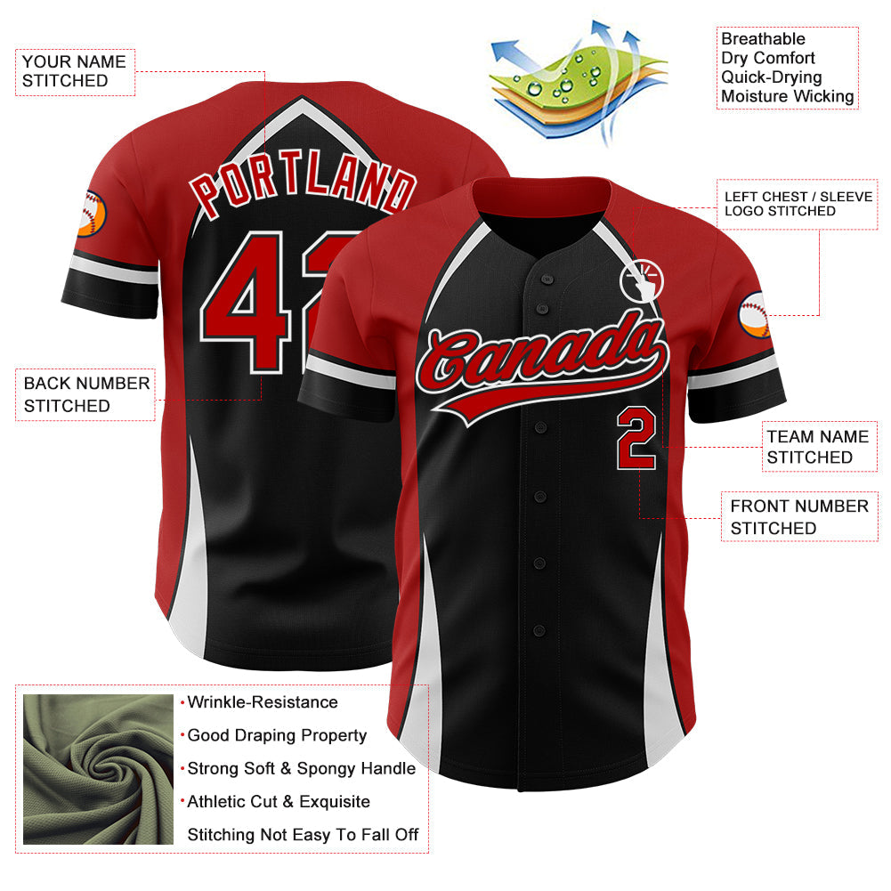 Custom Black Red-White 3D Pattern Design Curve Solid Authentic Baseball Jersey - Sky-Custom