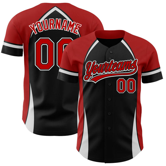 Custom Black Red-White 3D Pattern Design Curve Solid Authentic Baseball Jersey - Sky-Custom