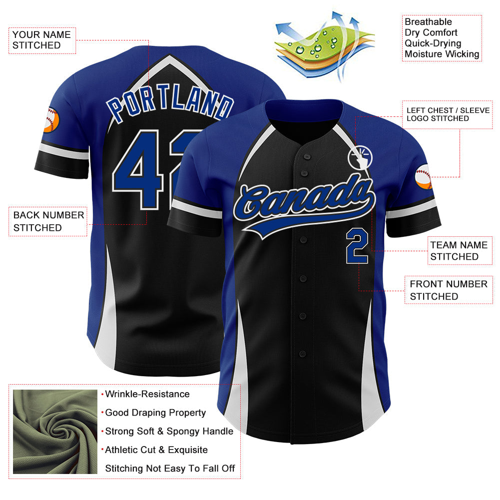 Custom Black Royal-White 3D Pattern Design Curve Solid Authentic Baseball Jersey - Sky-Custom