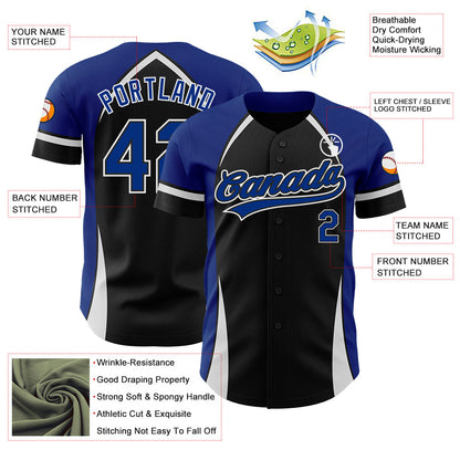Custom Black Royal-White 3D Pattern Design Curve Solid Authentic Baseball Jersey - Sky-Custom