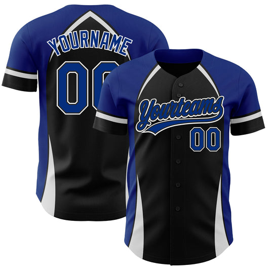 Custom Black Royal-White 3D Pattern Design Curve Solid Authentic Baseball Jersey - Sky-Custom