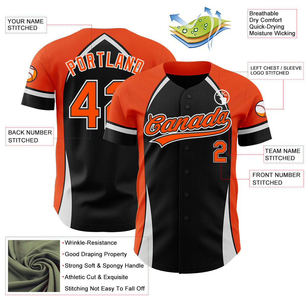 Custom Black Orange-White 3D Pattern Design Curve Solid Authentic Baseball Jersey - Sky-Custom
