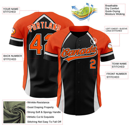 Custom Black Orange-White 3D Pattern Design Curve Solid Authentic Baseball Jersey - Sky-Custom
