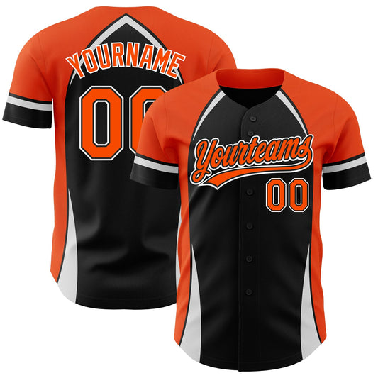 Custom Black Orange-White 3D Pattern Design Curve Solid Authentic Baseball Jersey - Sky-Custom