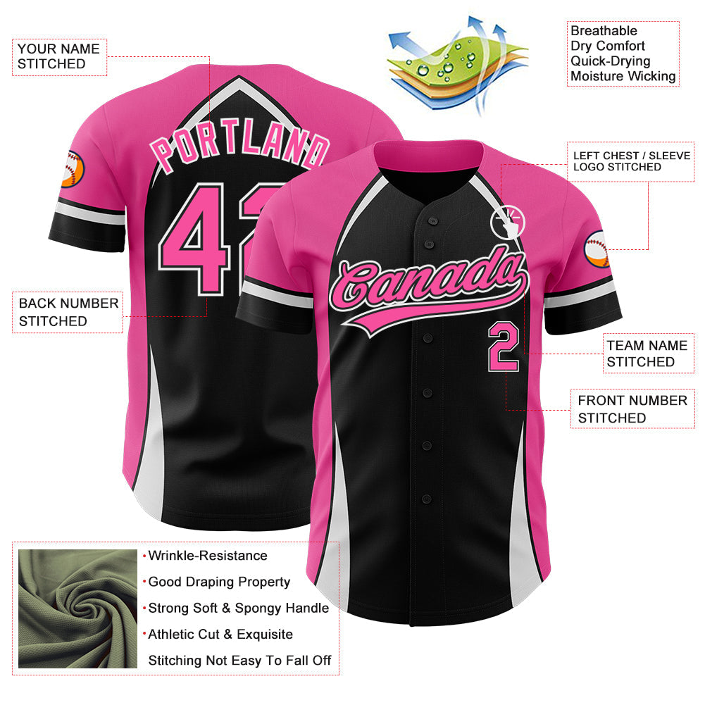 Custom Black Pink-White 3D Pattern Design Curve Solid Authentic Baseball Jersey - Sky-Custom