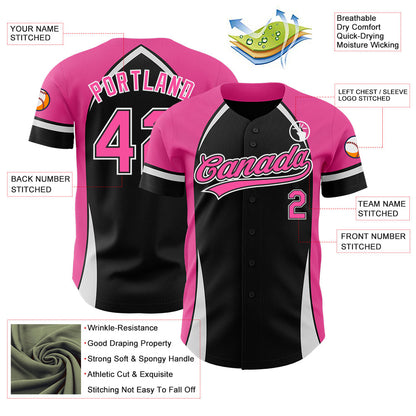 Custom Black Pink-White 3D Pattern Design Curve Solid Authentic Baseball Jersey - Sky-Custom
