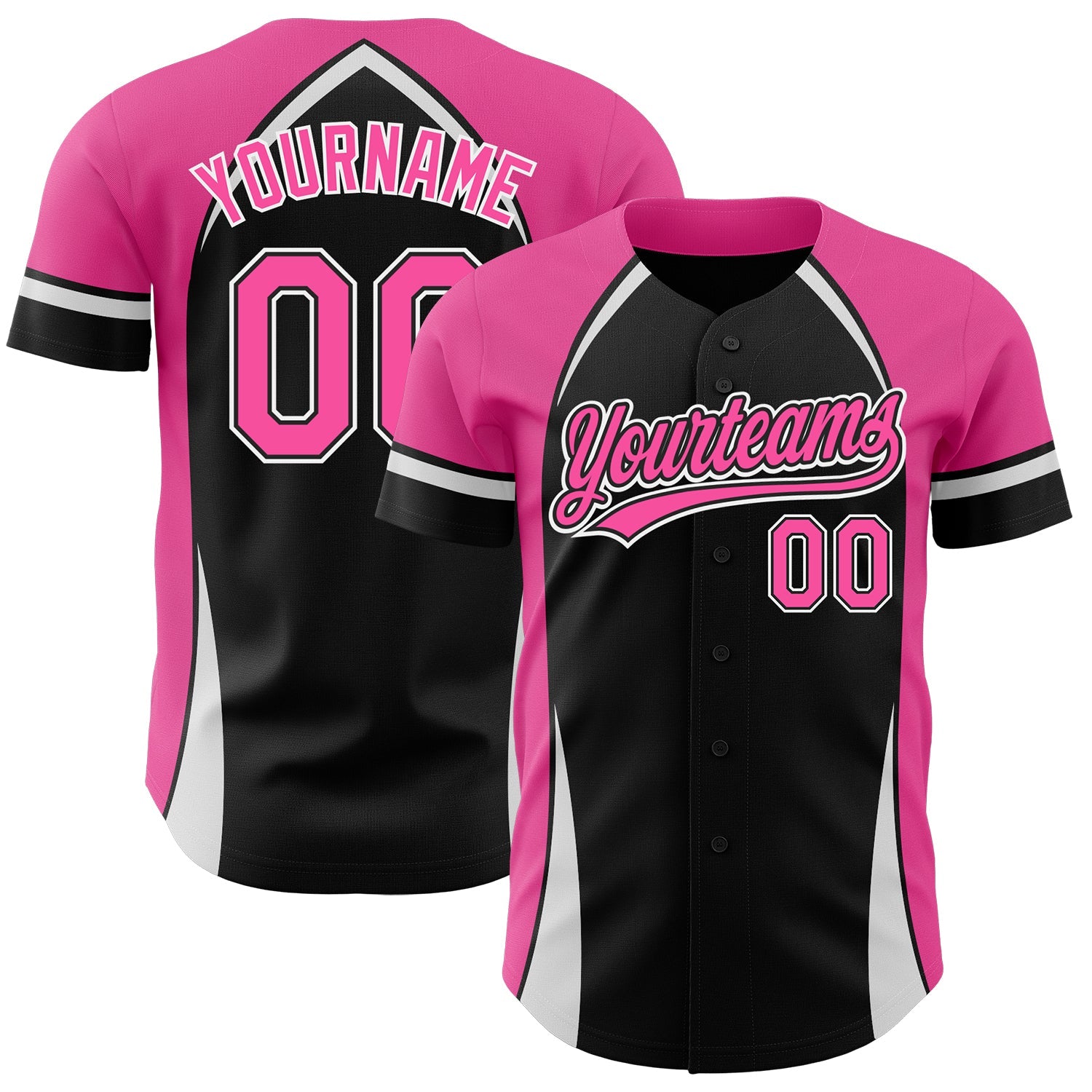 Custom Black Pink-White 3D Pattern Design Curve Solid Authentic Baseball Jersey - Sky-Custom