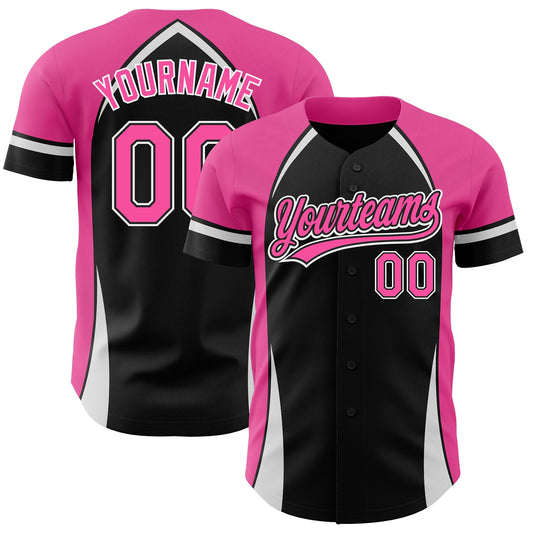 Custom Black Pink-White 3D Pattern Design Curve Solid Authentic Baseball Jersey - Sky-Custom