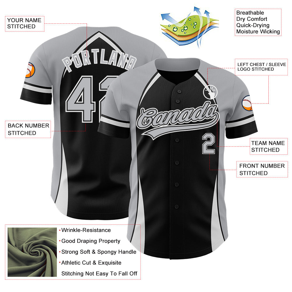 Custom Black Gray-White 3D Pattern Design Curve Solid Authentic Baseball Jersey - Sky-Custom