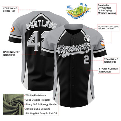 Custom Black Gray-White 3D Pattern Design Curve Solid Authentic Baseball Jersey - Sky-Custom