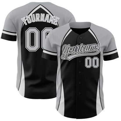 Custom Black Gray-White 3D Pattern Design Curve Solid Authentic Baseball Jersey - Sky-Custom