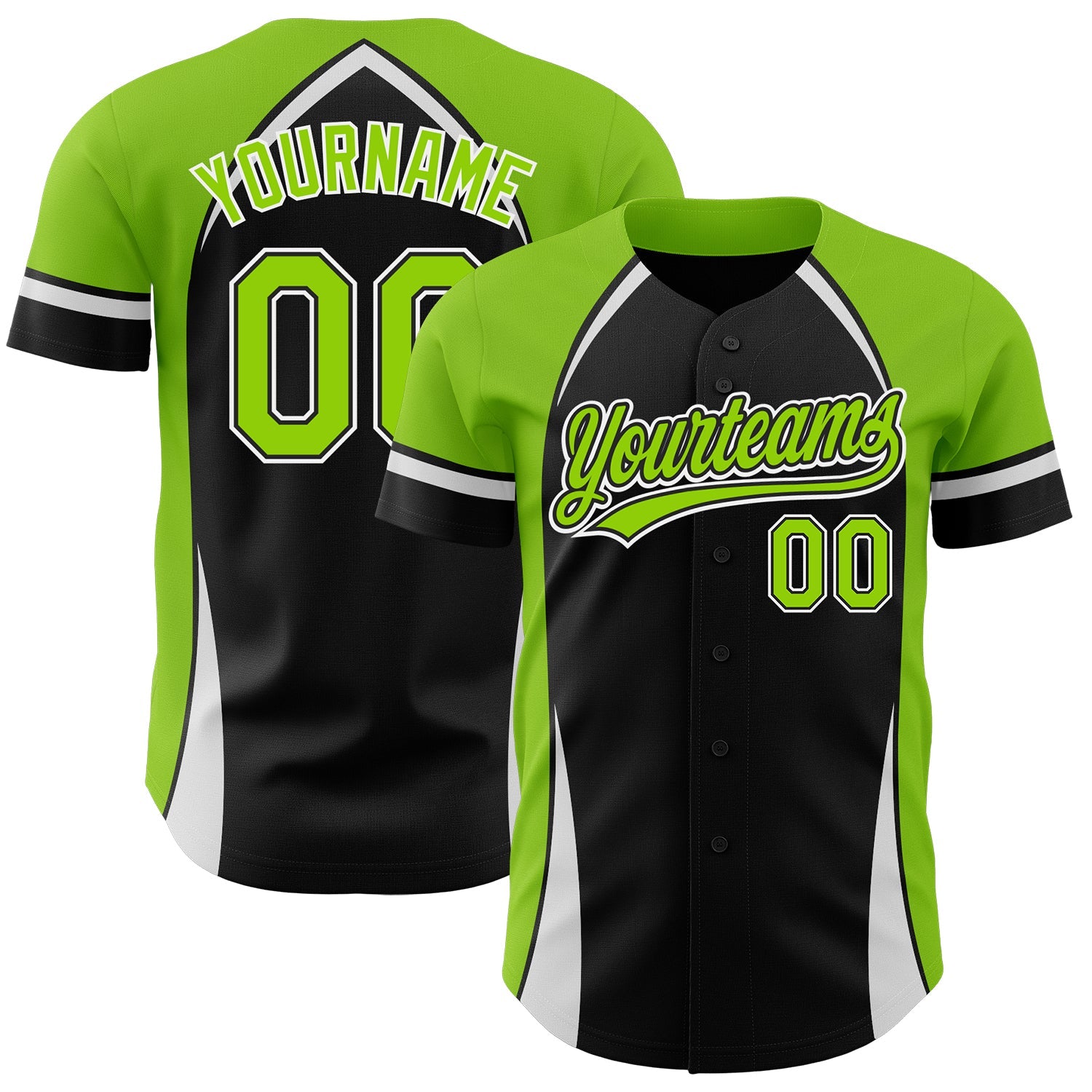 Custom Black Neon Green-White 3D Pattern Design Curve Solid Authentic Baseball Jersey - Sky-Custom
