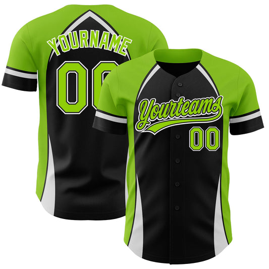 Custom Black Neon Green-White 3D Pattern Design Curve Solid Authentic Baseball Jersey - Sky-Custom