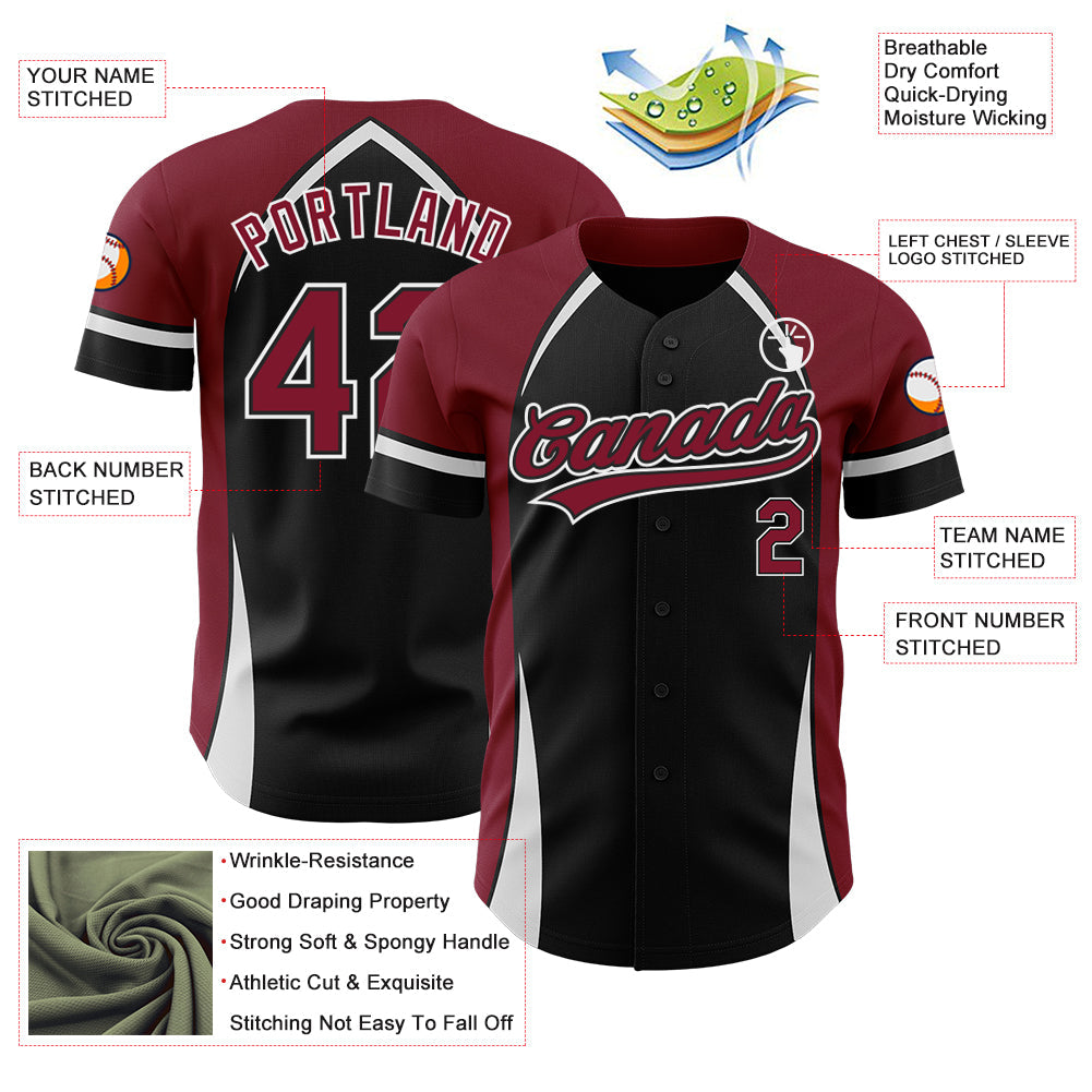 Custom Black Crimson-White 3D Pattern Design Curve Solid Authentic Baseball Jersey - Sky-Custom
