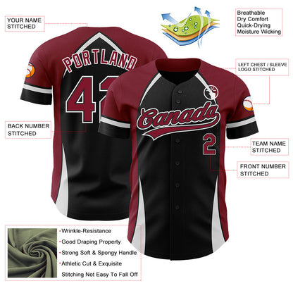 Custom Black Crimson-White 3D Pattern Design Curve Solid Authentic Baseball Jersey - Sky-Custom