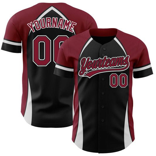 Custom Black Crimson-White 3D Pattern Design Curve Solid Authentic Baseball Jersey - Sky-Custom