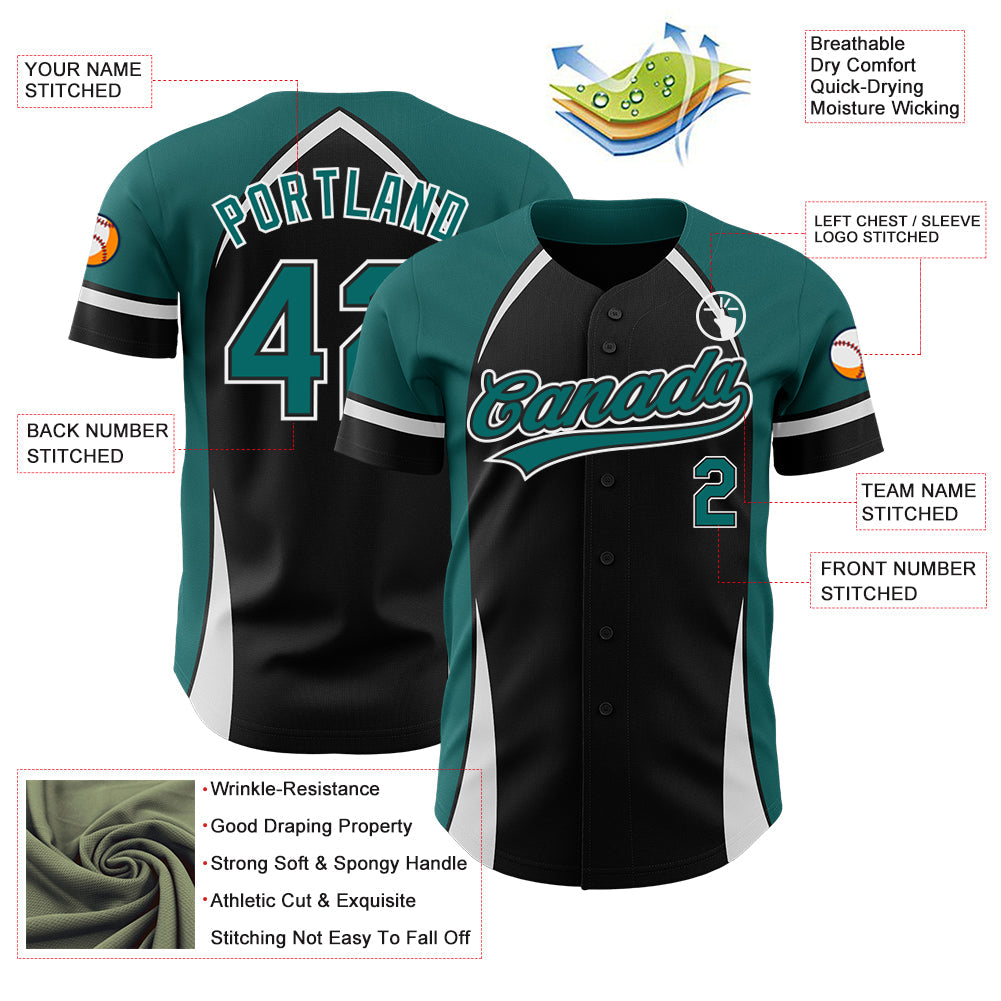 Custom Black Teal-White 3D Pattern Design Curve Solid Authentic Baseball Jersey - Sky-Custom