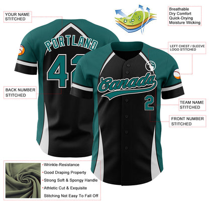 Custom Black Teal-White 3D Pattern Design Curve Solid Authentic Baseball Jersey - Sky-Custom