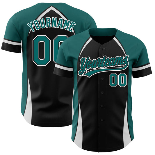 Custom Black Teal-White 3D Pattern Design Curve Solid Authentic Baseball Jersey - Sky-Custom