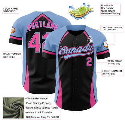 Custom Black Pink-Light Blue 3D Pattern Design Curve Solid Authentic Baseball Jersey - Sky-Custom