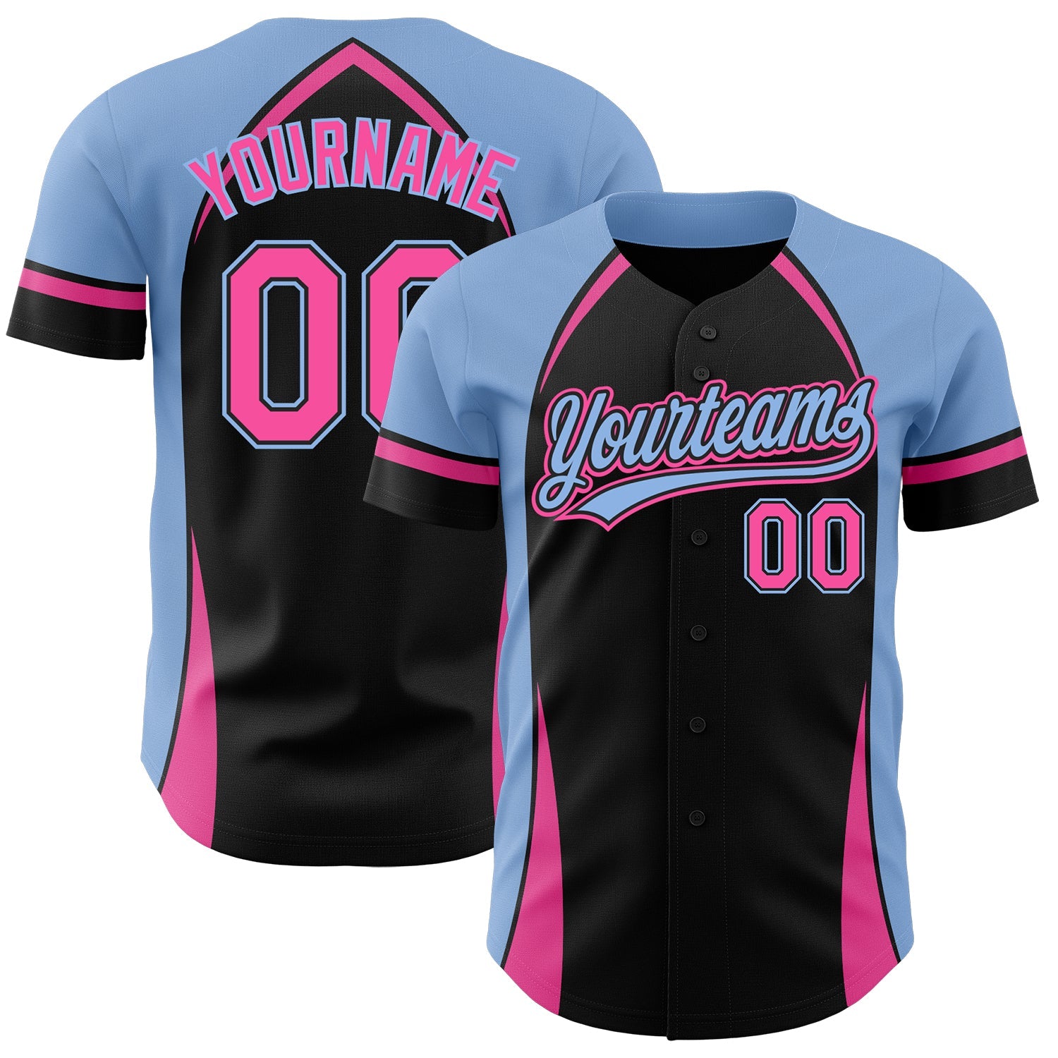 Custom Black Pink-Light Blue 3D Pattern Design Curve Solid Authentic Baseball Jersey - Sky-Custom