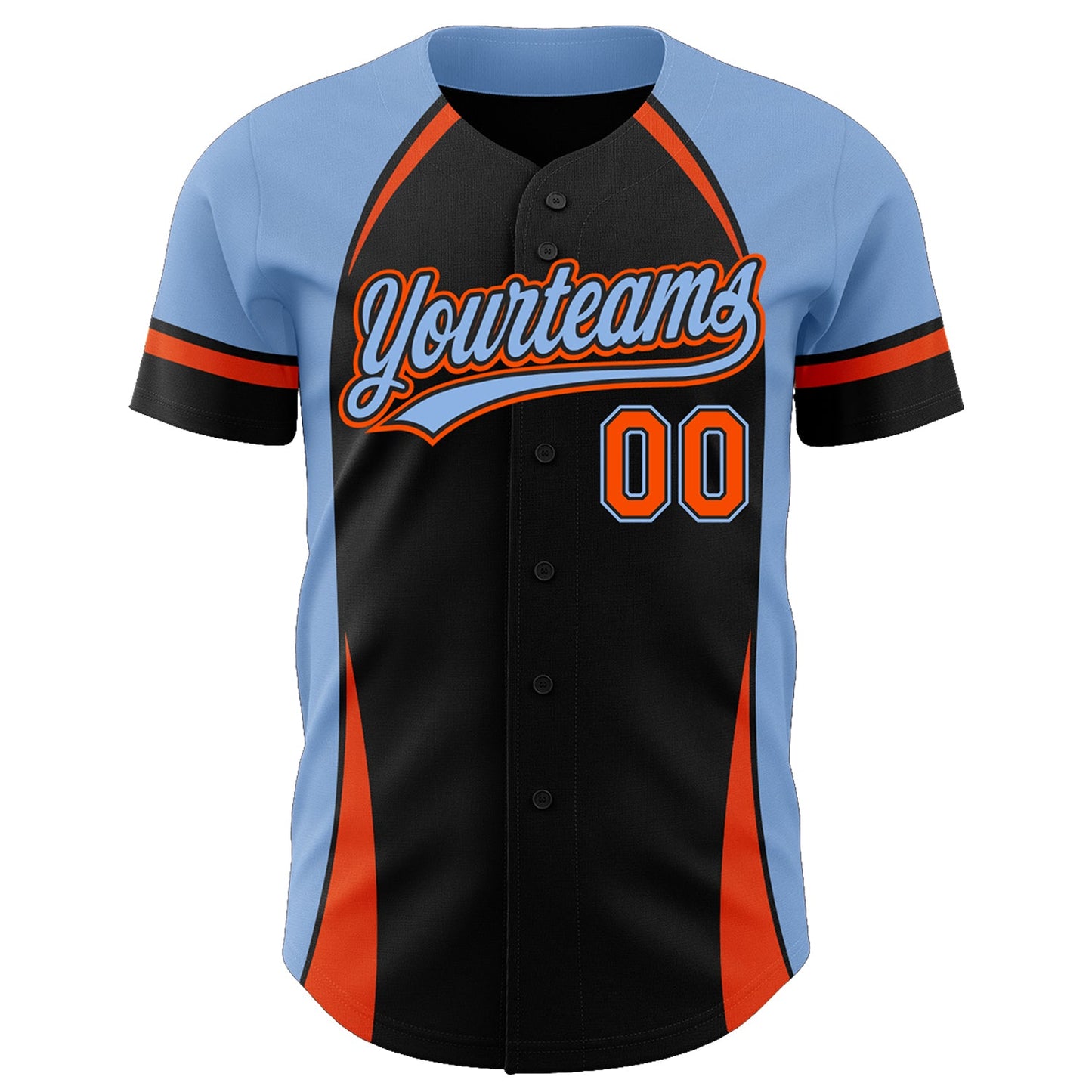 Custom Black Orange-Powder Blue 3D Pattern Design Curve Solid Authentic Baseball Jersey - Sky-Custom