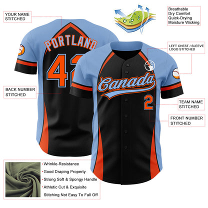 Custom Black Orange-Powder Blue 3D Pattern Design Curve Solid Authentic Baseball Jersey - Sky-Custom