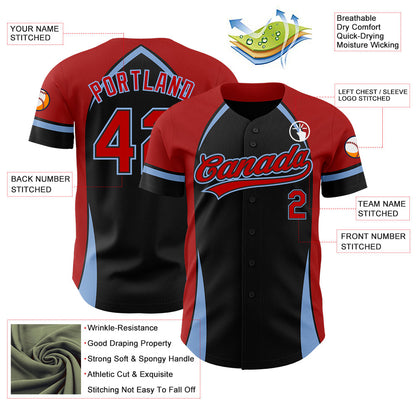 Custom Black Red-Light Blue 3D Pattern Design Curve Solid Authentic Baseball Jersey - Sky-Custom