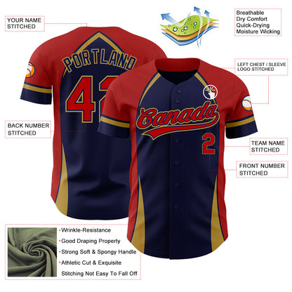 Custom Navy Red-Old Gold 3D Pattern Design Curve Solid Authentic Baseball Jersey - Sky-Custom