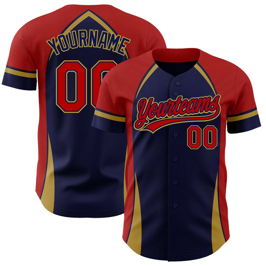 Custom Navy Red-Old Gold 3D Pattern Design Curve Solid Authentic Baseball Jersey - Sky-Custom