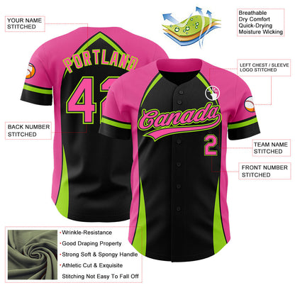 Custom Black Pink-Neon Green 3D Pattern Design Curve Solid Authentic Baseball Jersey - Sky-Custom