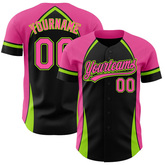 Custom Black Pink-Neon Green 3D Pattern Design Curve Solid Authentic Baseball Jersey - Sky-Custom