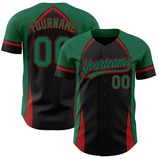 Custom Black Kelly Green-Red 3D Pattern Design Curve Solid Authentic Baseball Jersey - Sky-Custom