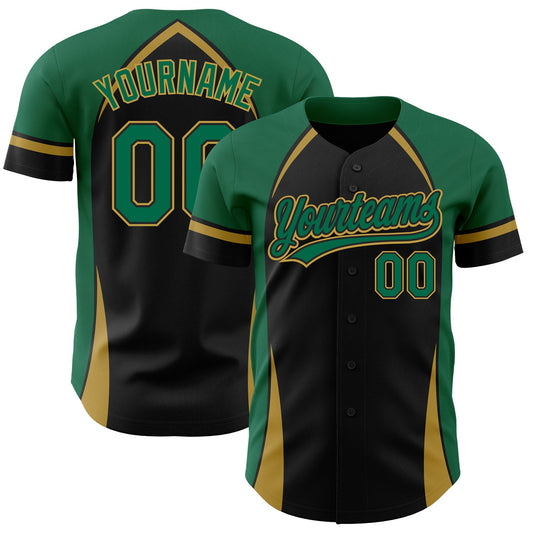 Custom Black Kelly Green-Old Gold 3D Pattern Design Curve Solid Authentic Baseball Jersey - Sky-Custom