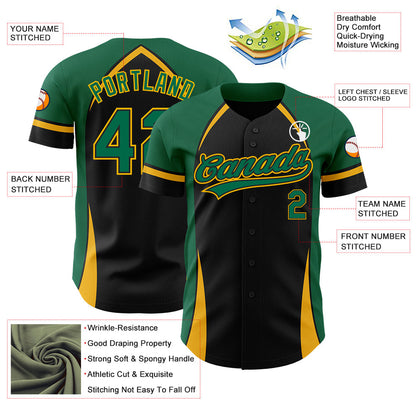 Custom Black Kelly Green-Gold 3D Pattern Design Curve Solid Authentic Baseball Jersey - Sky-Custom