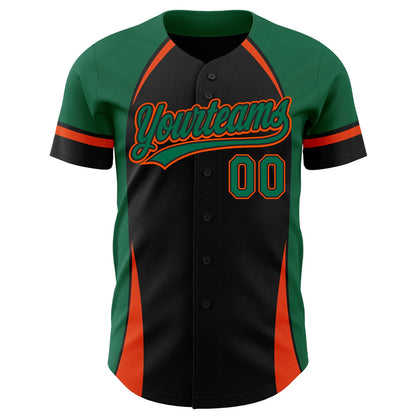 Custom Black Kelly Green-Orange 3D Pattern Design Curve Solid Authentic Baseball Jersey - Sky-Custom