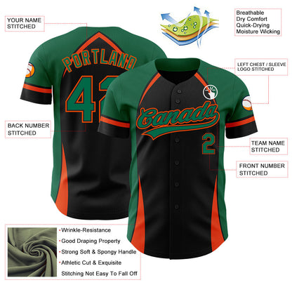 Custom Black Kelly Green-Orange 3D Pattern Design Curve Solid Authentic Baseball Jersey - Sky-Custom