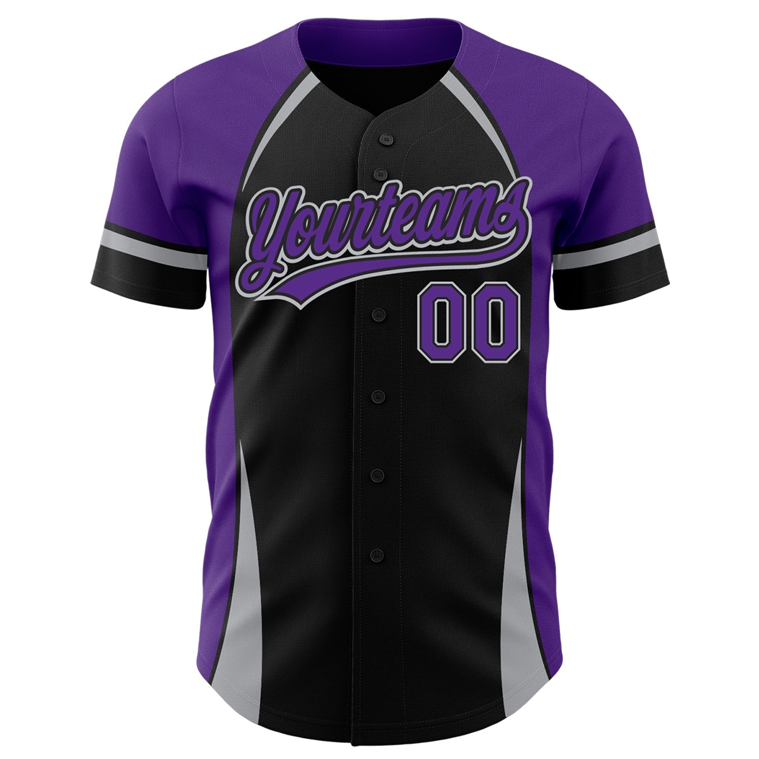 Custom Black Purple-Gray 3D Pattern Design Curve Solid Authentic Baseball Jersey - Sky-Custom