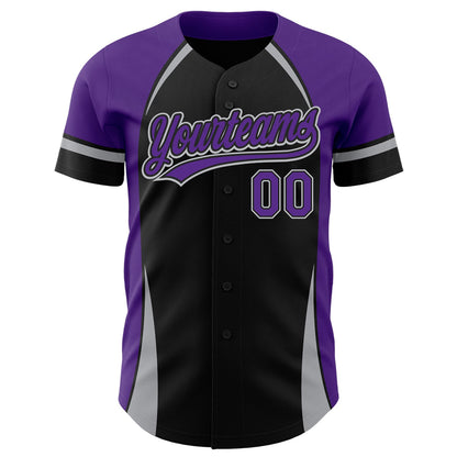 Custom Black Purple-Gray 3D Pattern Design Curve Solid Authentic Baseball Jersey - Sky-Custom