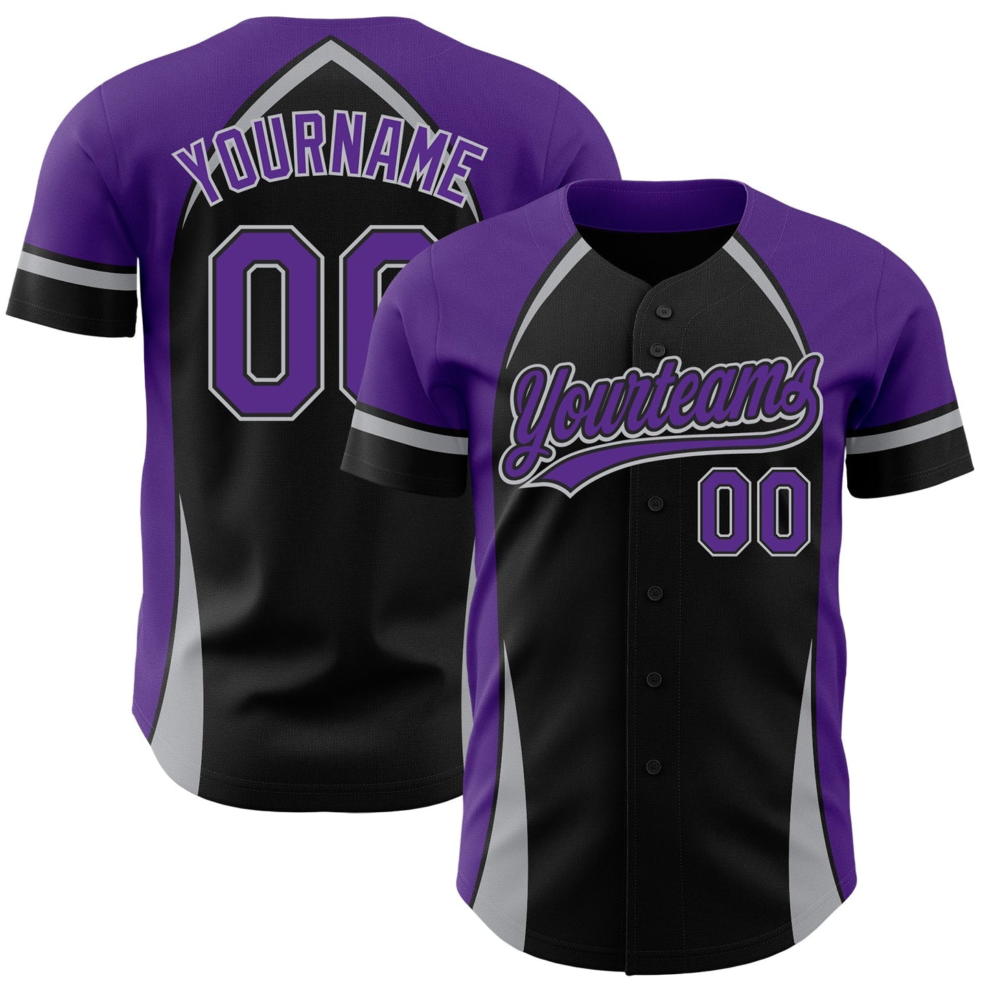 Custom Black Purple-Gray 3D Pattern Design Curve Solid Authentic Baseball Jersey - Sky-Custom