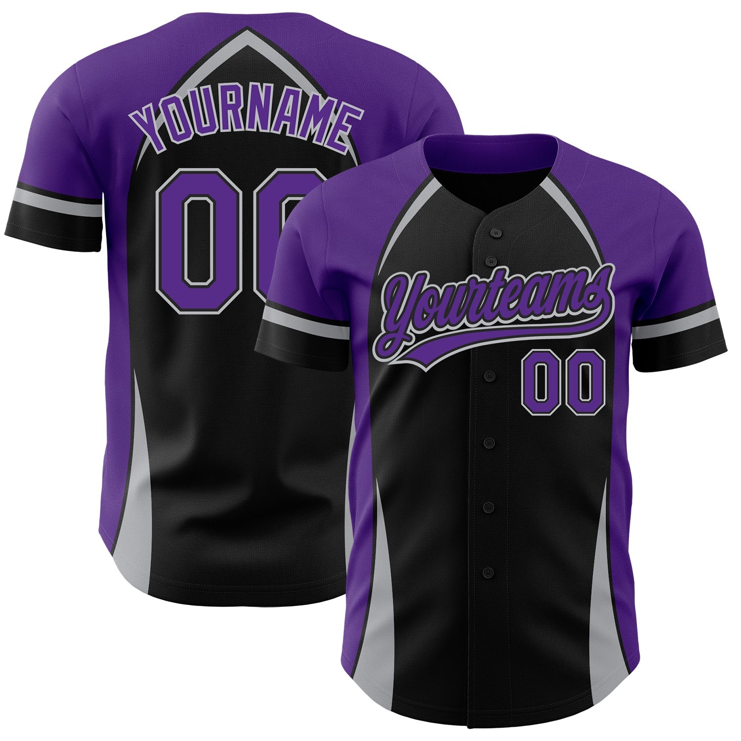 Custom Black Purple-Gray 3D Pattern Design Curve Solid Authentic Baseball Jersey - Sky-Custom