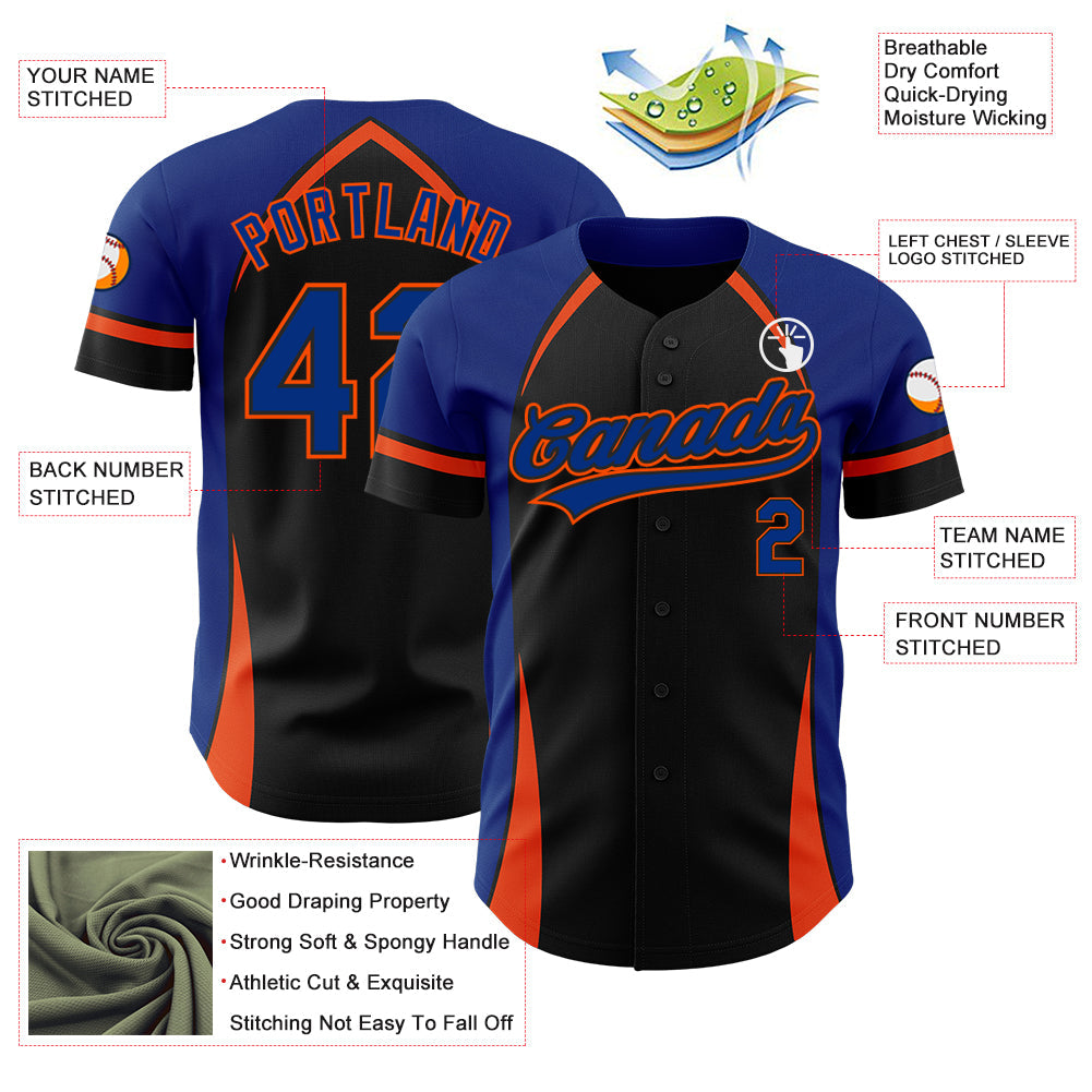 Custom Black Royal-Orange 3D Pattern Design Curve Solid Authentic Baseball Jersey - Sky-Custom