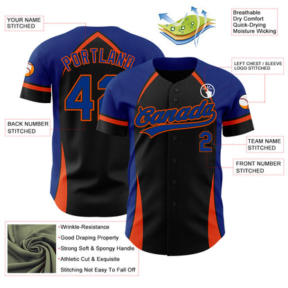 Custom Black Royal-Orange 3D Pattern Design Curve Solid Authentic Baseball Jersey - Sky-Custom