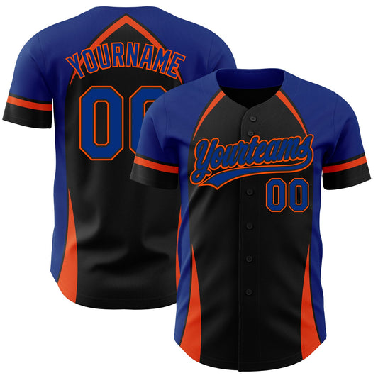 Custom Black Royal-Orange 3D Pattern Design Curve Solid Authentic Baseball Jersey - Sky-Custom