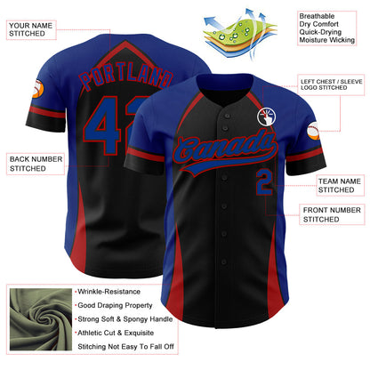 Custom Black Royal-Red 3D Pattern Design Curve Solid Authentic Baseball Jersey - Sky-Custom