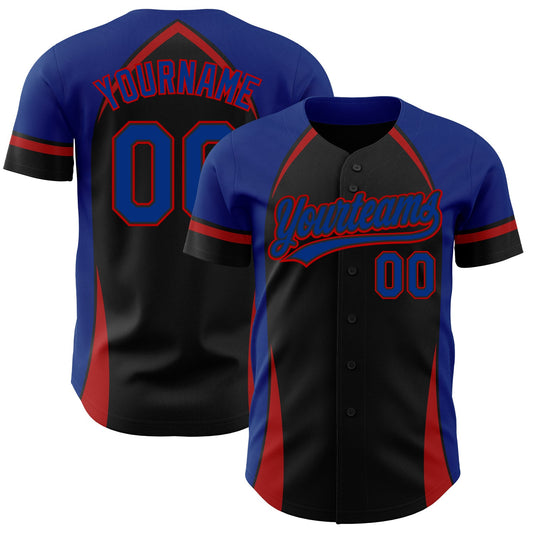 Custom Black Royal-Red 3D Pattern Design Curve Solid Authentic Baseball Jersey - Sky-Custom
