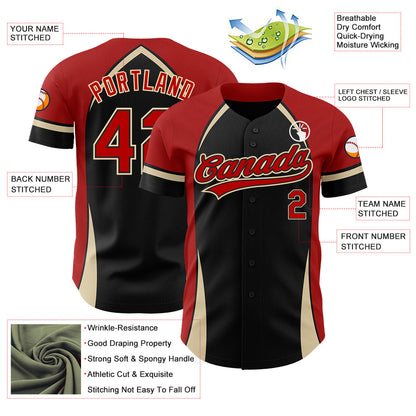 Custom Black Red-Cream 3D Pattern Design Curve Solid Authentic Baseball Jersey - Sky-Custom