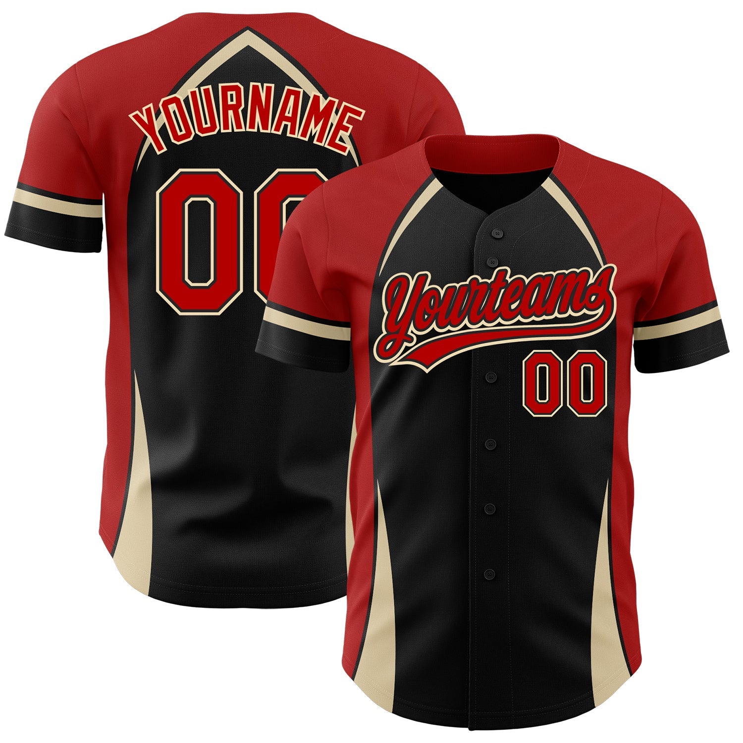 Custom Black Red-Cream 3D Pattern Design Curve Solid Authentic Baseball Jersey - Sky-Custom