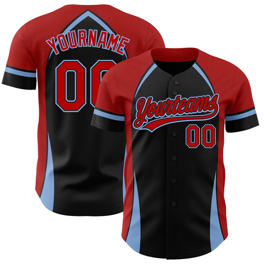 Custom Black Red-Light Blue 3D Pattern Design Curve Solid Authentic Baseball Jersey - Sky-Custom
